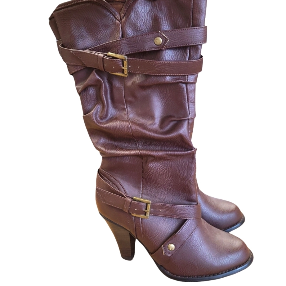 Brown Slouch Buckle Boots size 8